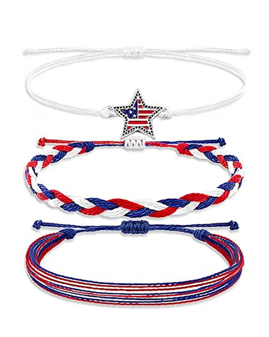 Patriotic 3 Piece String Bracelet Set